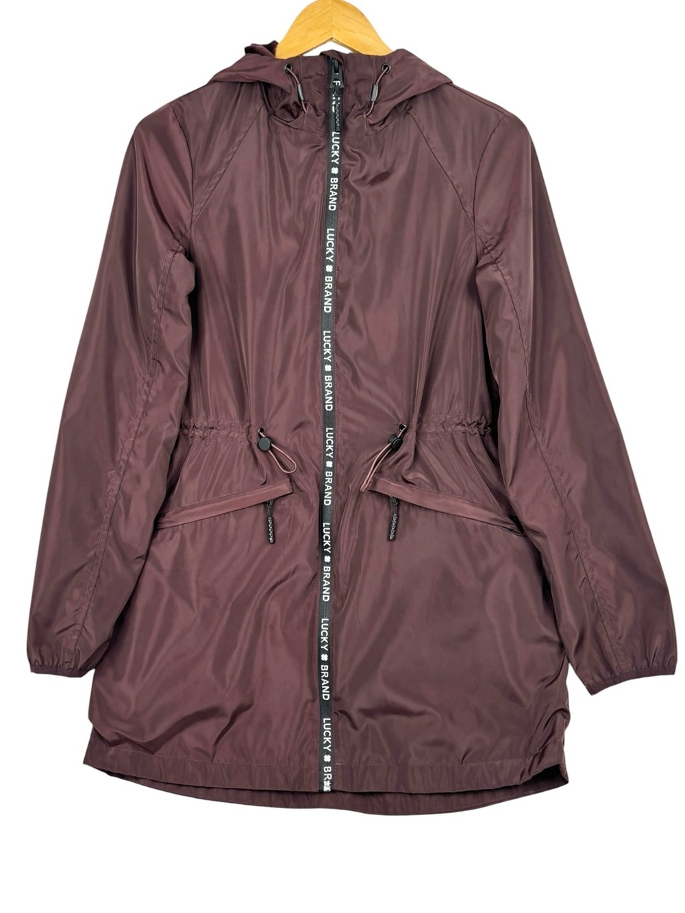 Lucky Brand Premium Performance Wine Plush Lined Cinch Waist Hooded Jacket XS